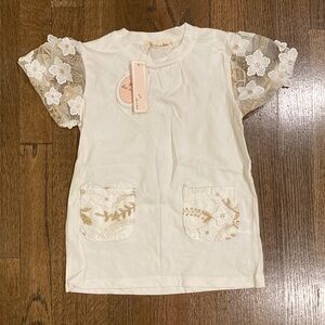 Kids Floral Pocket Tee - Cream